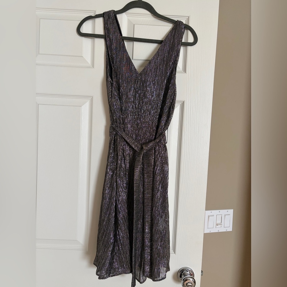 & Other Stories Shimmering Black Metallic Dress, V-neck, size 8